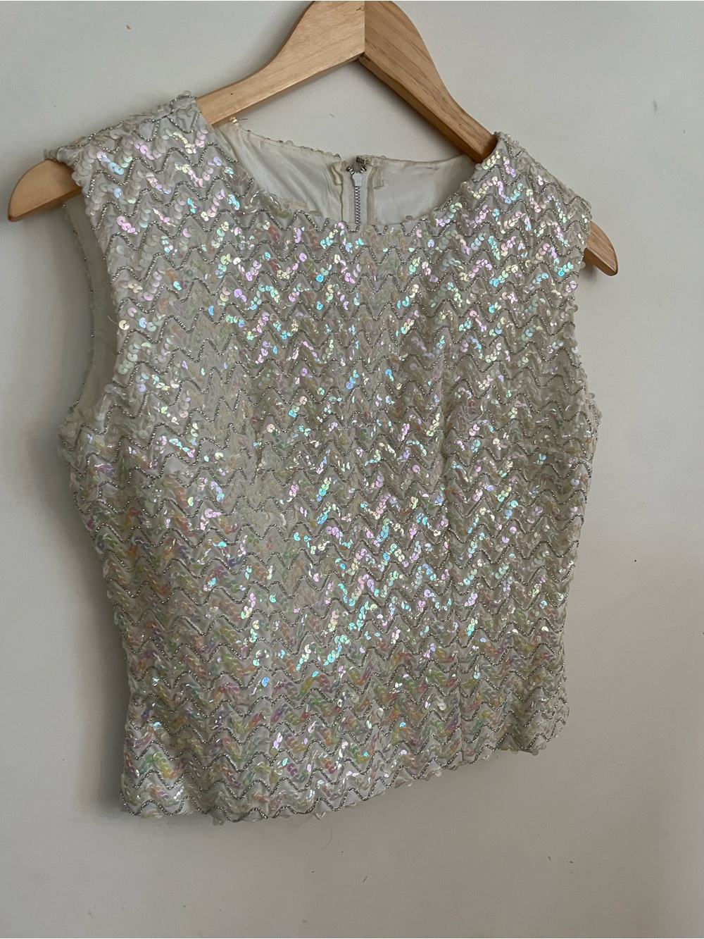 Vintage Stephen O’Grady Sequin Chevron Tank Top - Iridescent White